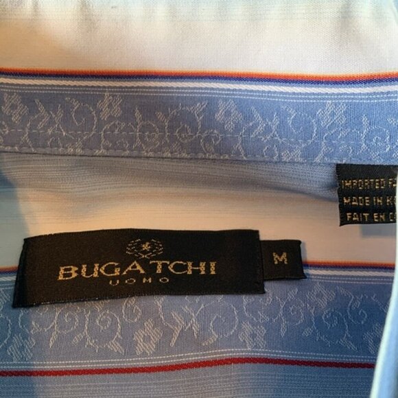 Bugatchi Uomo Medium Blue White Striped Casual Shirt - Picture 4 of 4